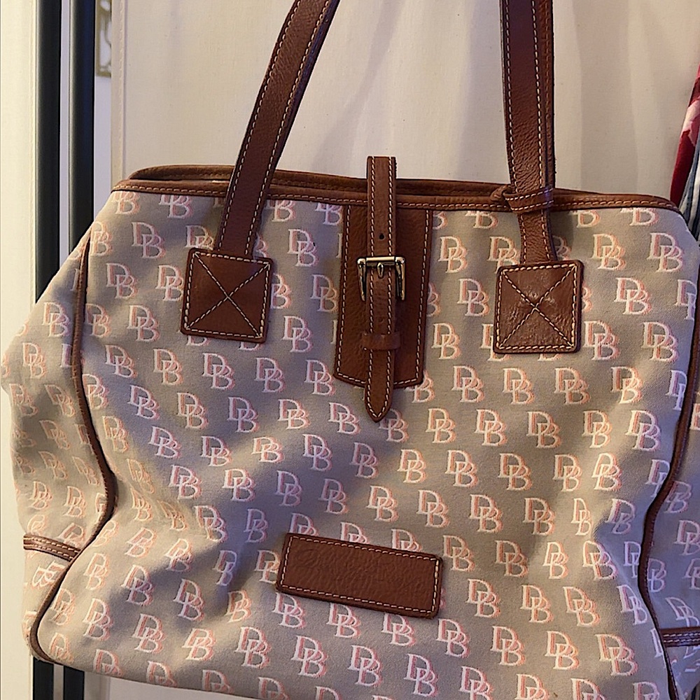 Dooney & Bourke grey and hot pink Monogram Tote Bag